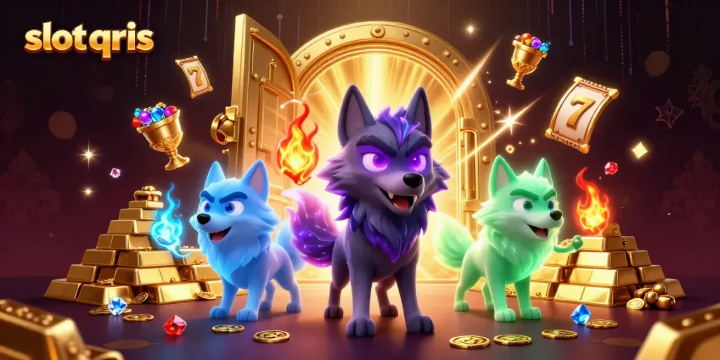 Engage with slot qris through dynamic wolves and treasures in this vibrant casino scene.