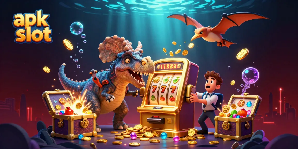 Menggunakan apk slot, pemain meraih kemenangan jackpot dari mesin slot emas yang dibobol dinosaurus.