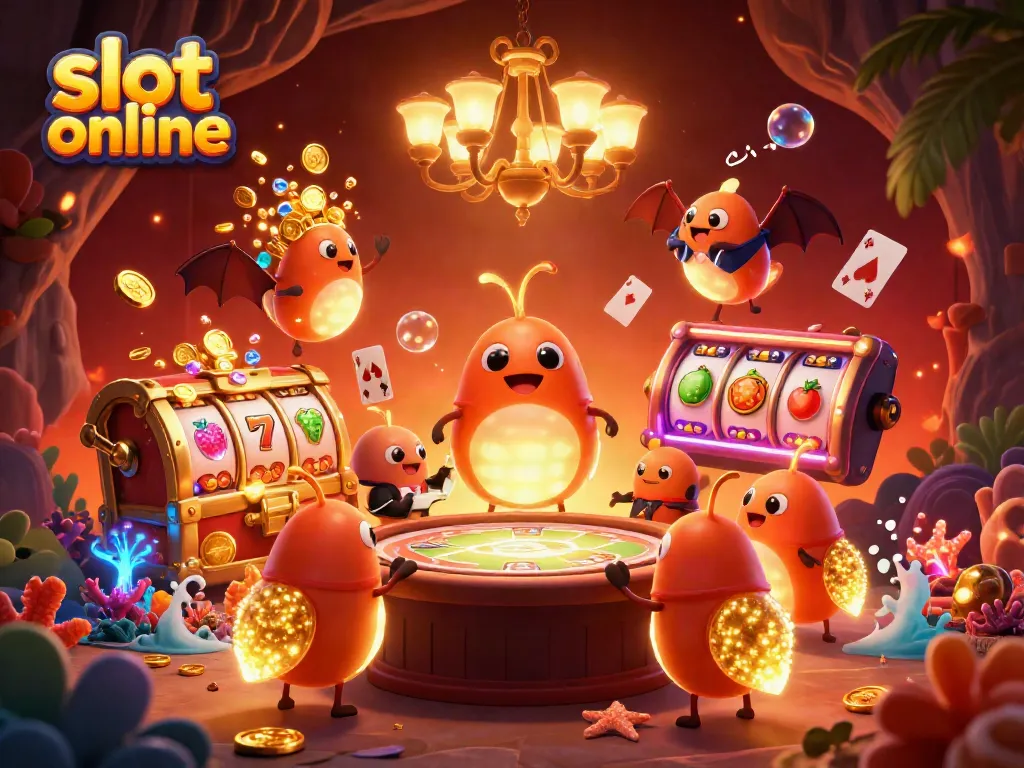 Spin the reels in an enchanting slot online cave casino illuminated by glowing glowworms and vibrant treasures.