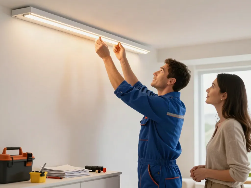 Banda LED COB de la iluminat-ieftin.ro, instalată de un specialist local, oferind un iluminat uniform și eficient pentru clienți.