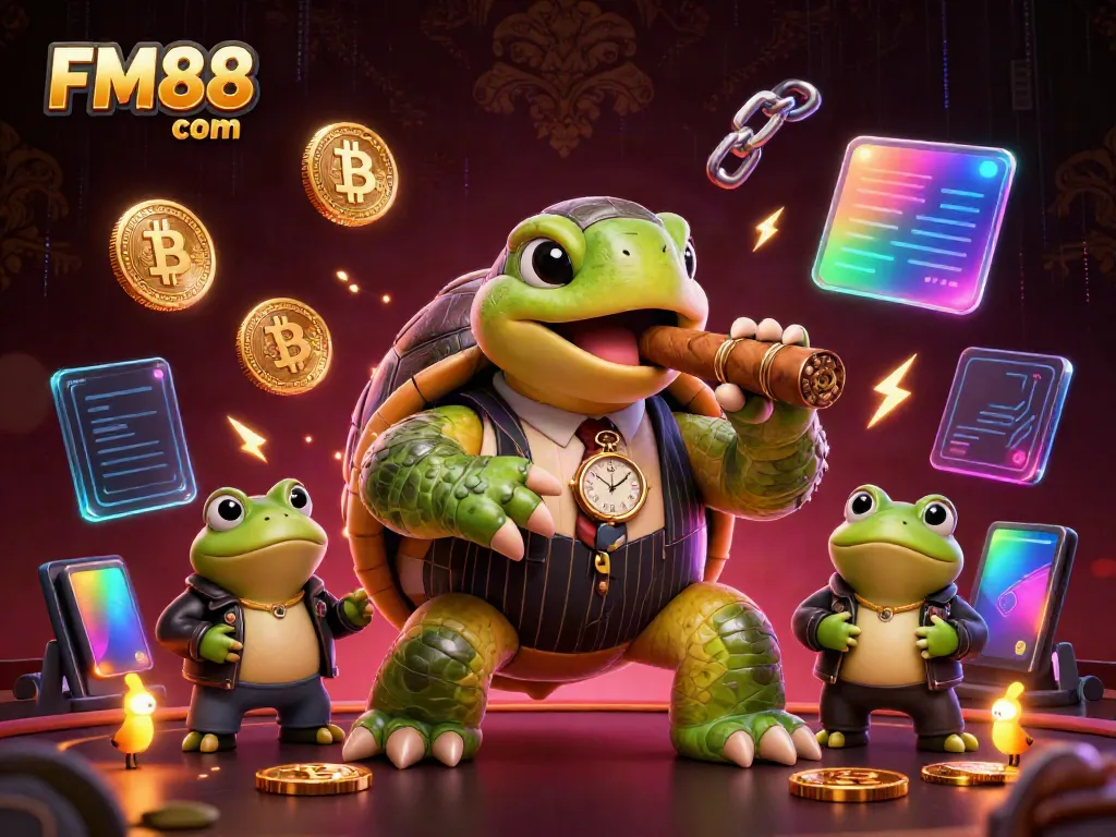 Experience the excitement of FM88 com at the vibrant casino scene with classic characters.