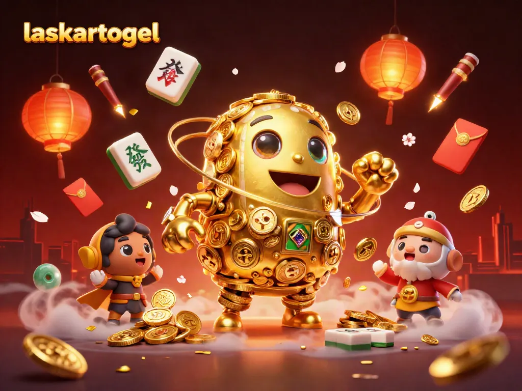 Experience the excitement of laskartogel with a vibrant casino scene featuring a golden golem and festive elements.