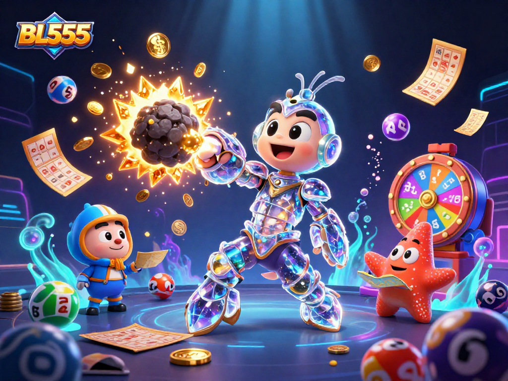 Win big with BL555's immersive casino experience featuring a dynamic lottery scene!
