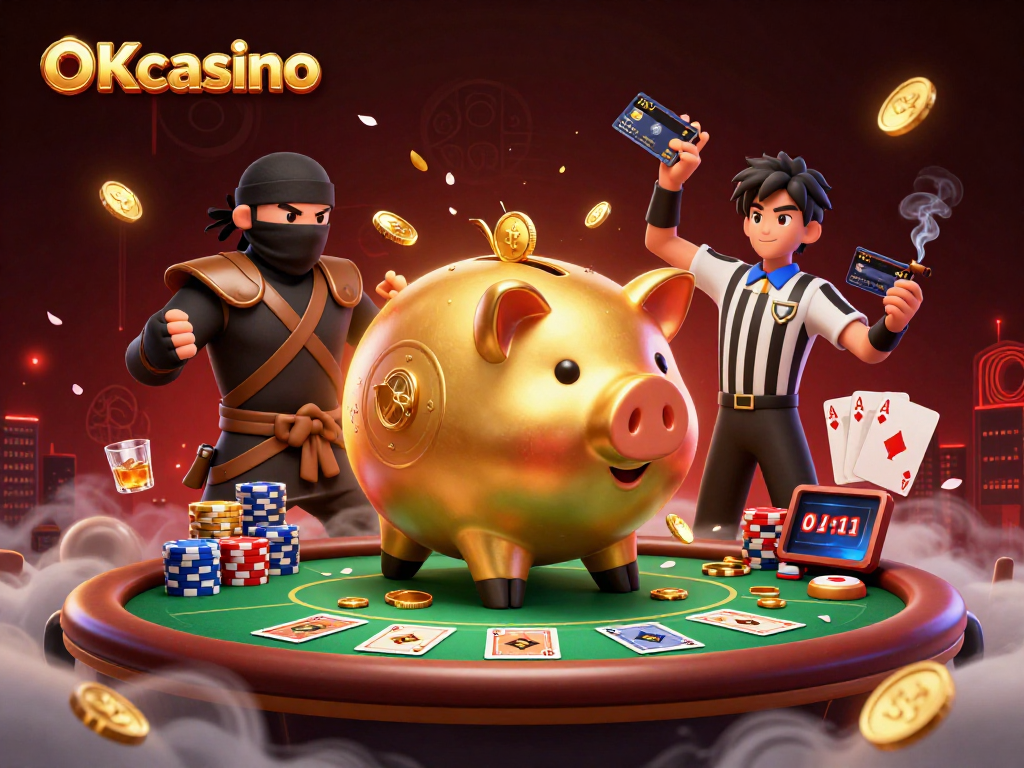เล่นเกมคาสิโนออนไลน์ที่ OKcasino โดยมีตัวละครหมูทองคำที่น่าทึ่งและการ์ดโป๊กเกอร์ที่น่าตื่นเต้น