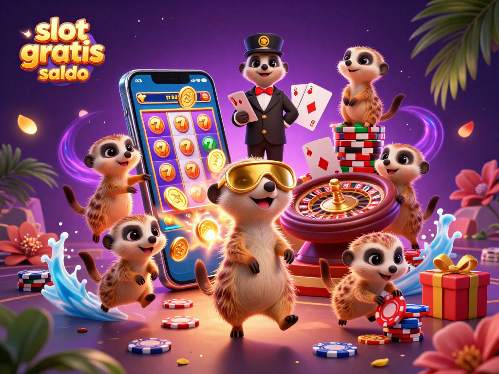 Play colorful slot games with slot gratis saldo amidst animated meerkat casino fun.