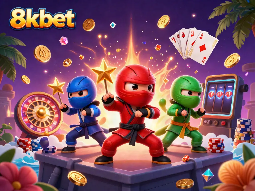 Experience the excitement of betting with dynamic 8xbet chameleon ninjas in a vibrant casino scene.