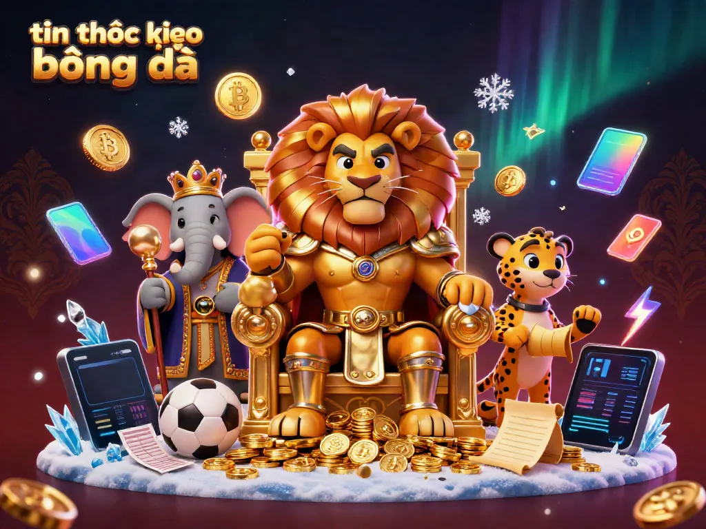 Engaging scene depicting tin tức kèo bóng đá with a fierce lion king, wise elephant, and fast cheetah in a vibrant gambling setting.