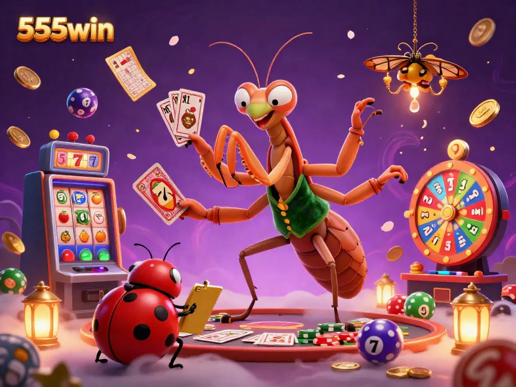 Experience vibrant slots action with 555win's unique casino illustration.