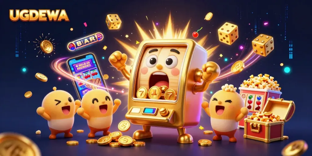 Spin to win with UGDEWA as the golden slot machine celebrates a jackpot!