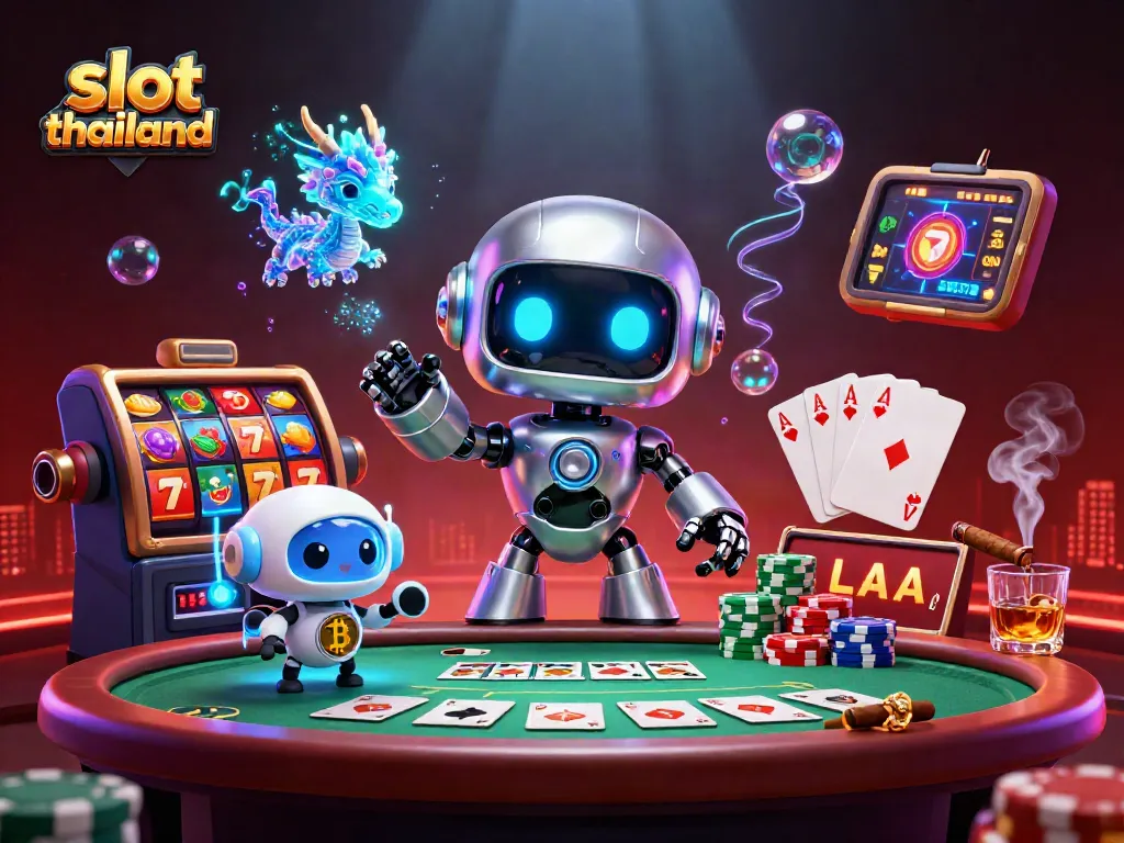 Experience the thrill of slot thailand with an engaging casino scene featuring vibrant reels and neon accents.