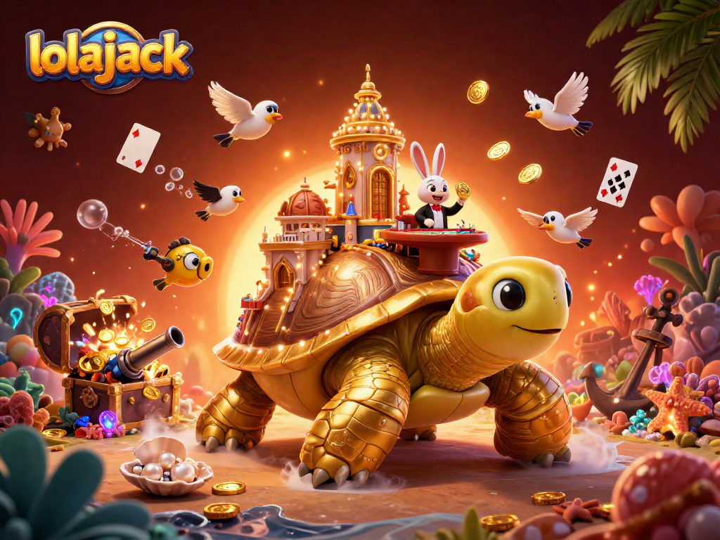 Experience winning thrills at lolajack's vibrant casino with animated characters and gold-filled treasures.