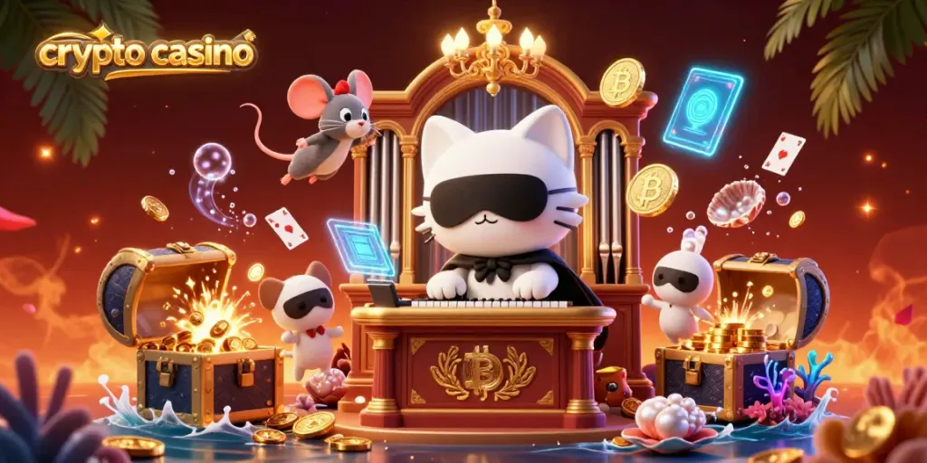 Experience the thrill of the crypto casino with vibrant characters and dynamic gaming elements.