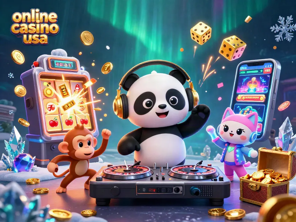 Join the fun at an online casino usa with a DJ panda and glowing kittens in this vibrant 3D scene.