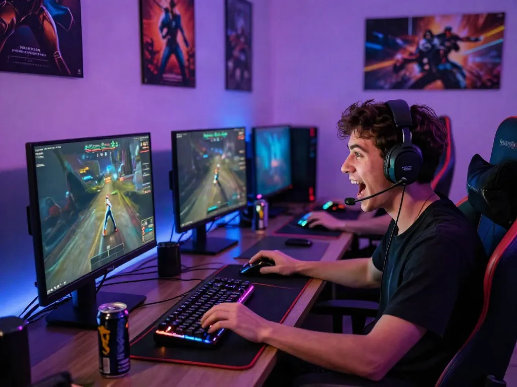 Player immersed in batman138 gaming experience with LED-lit setup