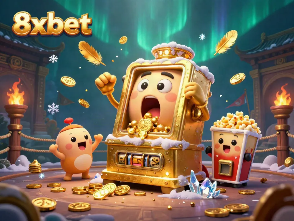 Experience thrilling jackpots at 8xbet, where cartoon slot machines celebrate wins with gold coins and vibrant visuals.