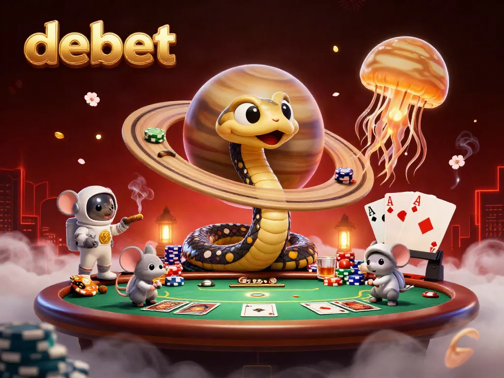 Engaging scene showing debet-themed cosmic gambling with cartoon characters and rich casino elements.