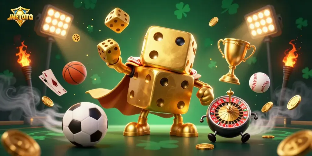 Experience JNETOTO with dynamic gaming elements in a vibrant, exhilarating 3D illustration.