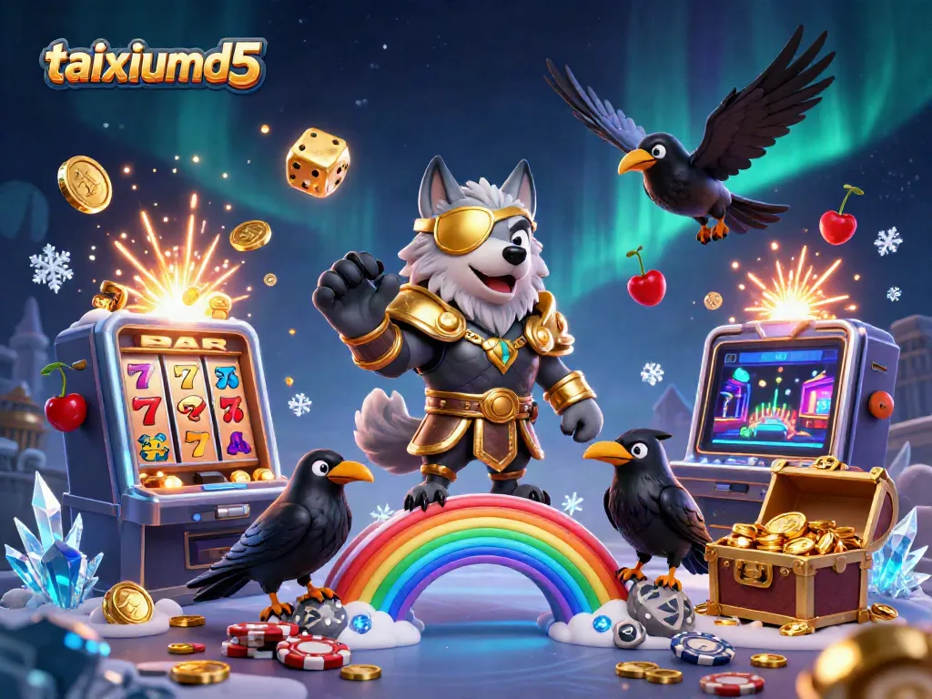Experience the thrill of taixiumd5 with Odin and glowing slot machine elements inviting players to jackpot wins!