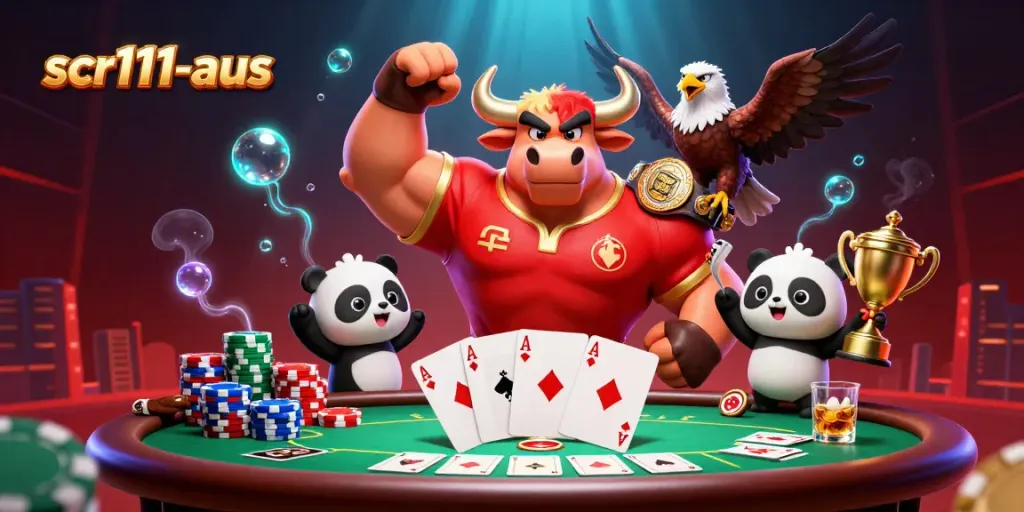 Experience thrilling gameplay at scr111-aus with a lively casino scene featuring vibrant characters and poker elements.