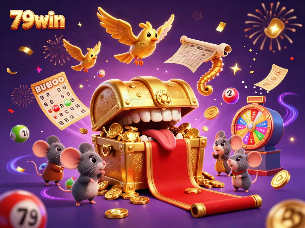 Win big with 79win's thrilling lotto games featuring dynamic lottery balls, vibrant bingo cards, and treasure chests!