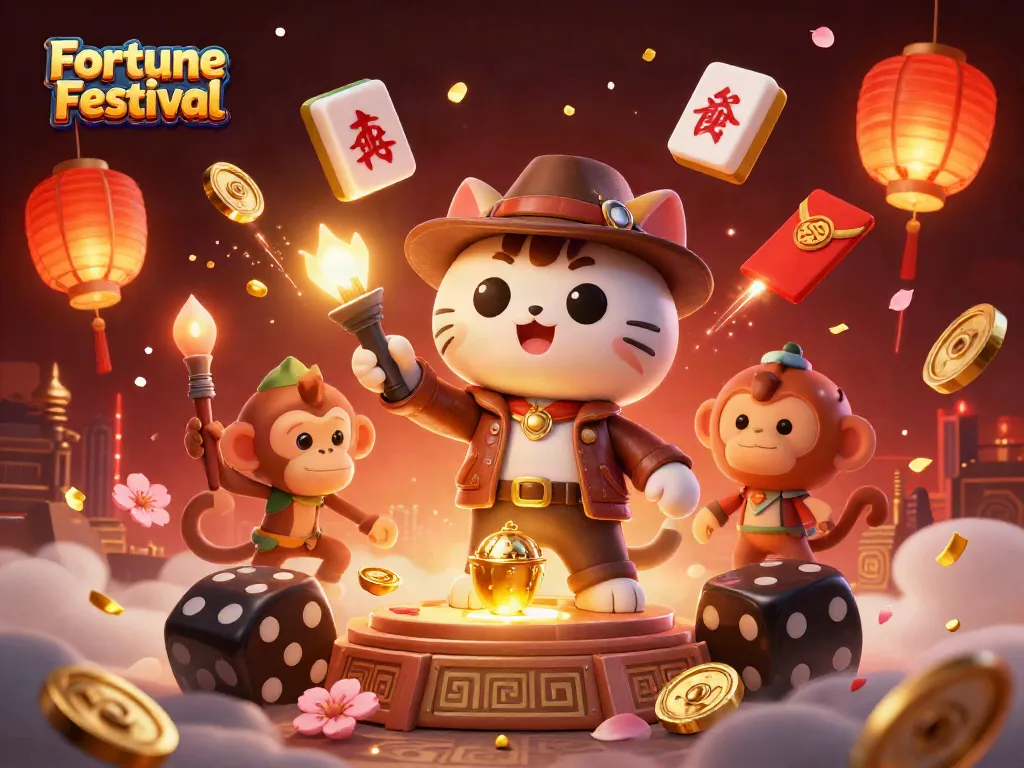 โชว์โชคลาภในงานเทศกาล Fortune Festival กับแมวคาวบอยและลิงนำทาง