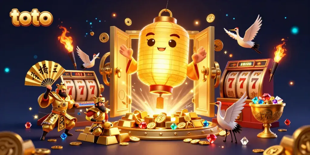 Engage in the vibrant toto casino scene with golden treasure and dynamic slot elements.
