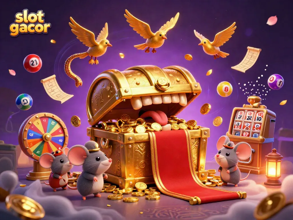 Menangkan pengalaman slot gacor dengan harta karun 3D yang memikat dan bola lotere berwarna-warni.