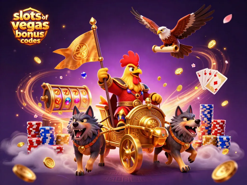 Engage with slots of vegas bonus codes in this vibrant, animated casino-themed illustration showcasing action and excitement.