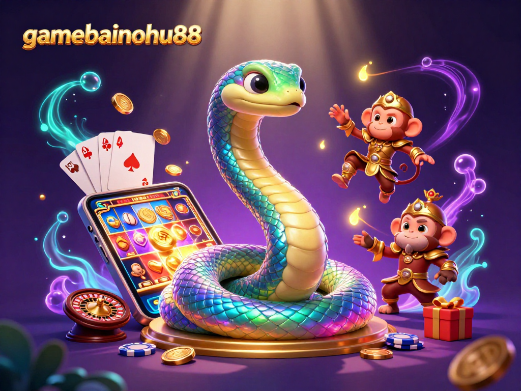 Engage in thrilling gameplay with gamebainohu88's vibrant casino atmosphere featuring a rainbow serpent and monkey king.