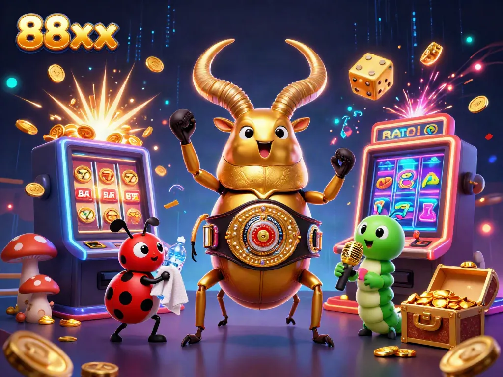 Experience thrilling excitement with 88xx at a vibrant casino scene bursting with jackpot wins and fun characters.