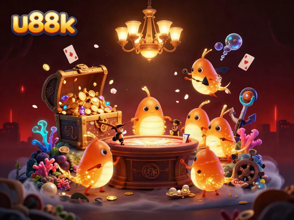 Experience excitement at u88k with glowing glowworms in a vibrantly detailed casino setting.