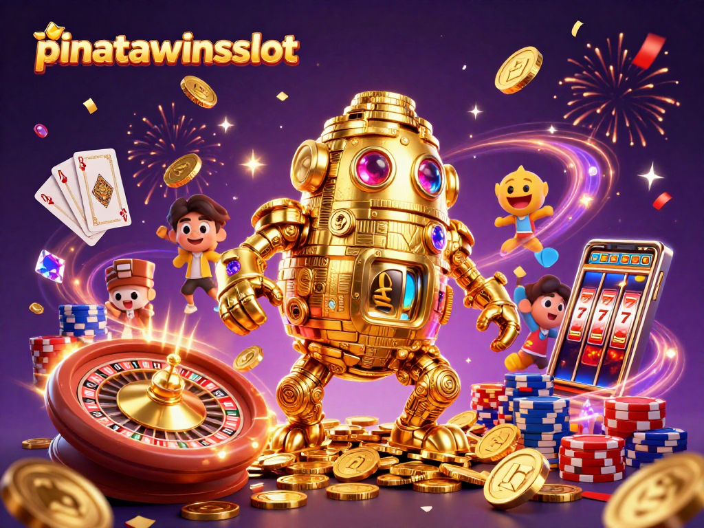 Spin and win big with pinatawinsslot, featuring a golden golem and casino elements.