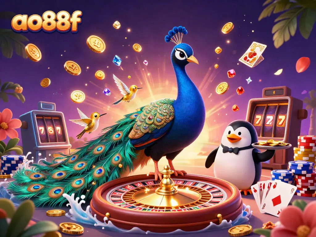 Experience thrilling gameplay at ao88f with a vibrant casino-themed scene featuring majestic characters and dynamic elements.