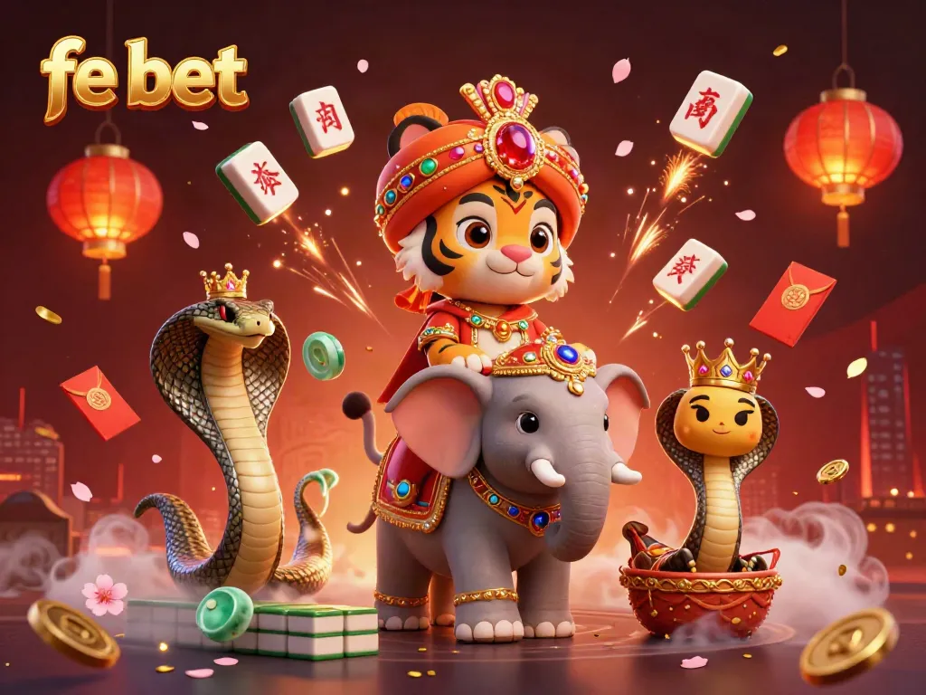 Experience the excitement of fe bet with vibrant 3D artwork featuring a maharaja tiger and casino elements.