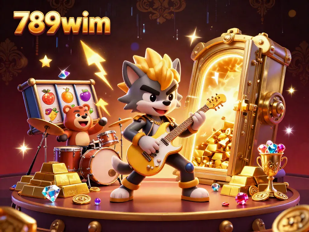 Engage with exciting action at 789wim featuring a rock star wolf and dynamic casino elements.