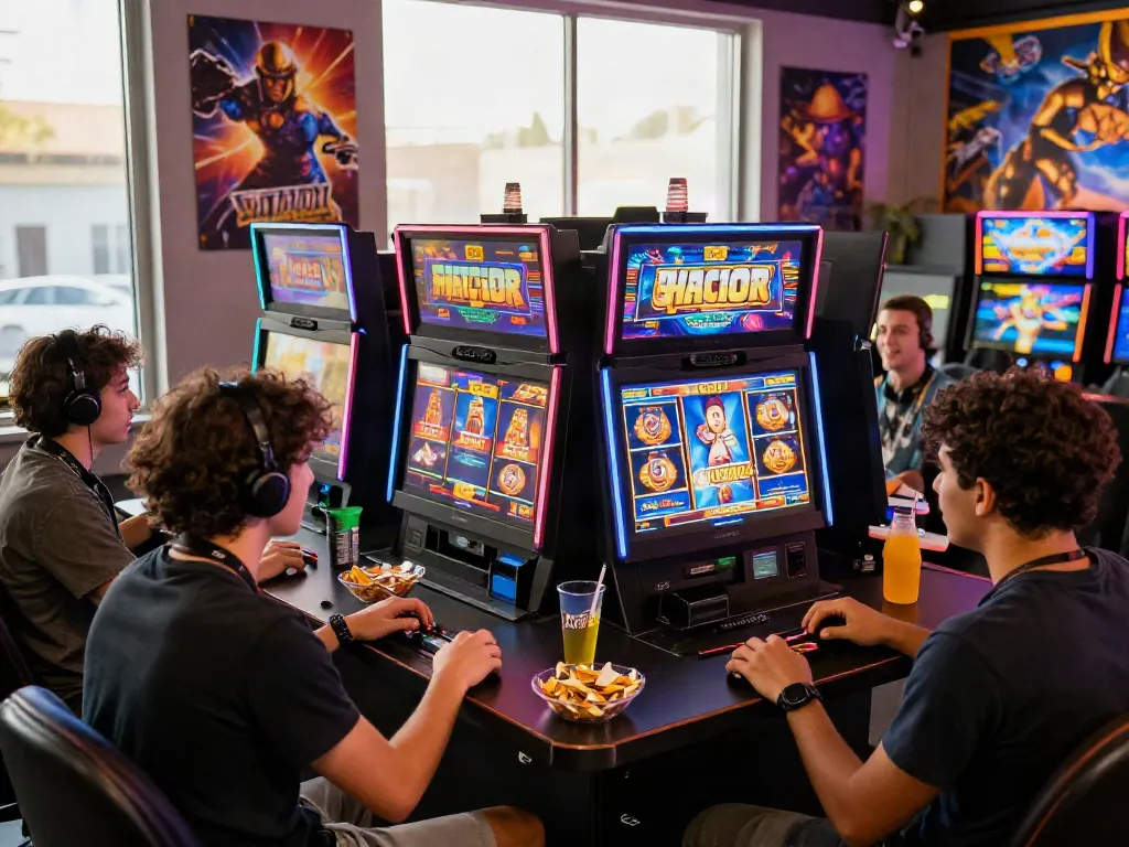 Friends enjoying an exciting gaming night with slot gacor hari ini on digital consoles.