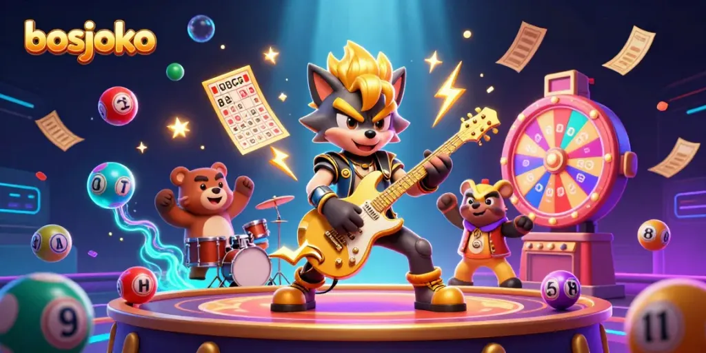 Join the excitement of bosjoko with a vibrant casino-themed illustration featuring dynamic gaming elements.