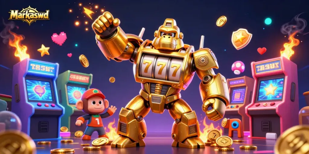 Engage with Markaswd's golden gorilla mech and dynamic gaming elements for thrilling wins.