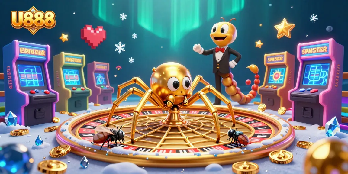 Engage in thrilling bets with U888 featuring a golden spider as a croupier and dynamic gaming elements.