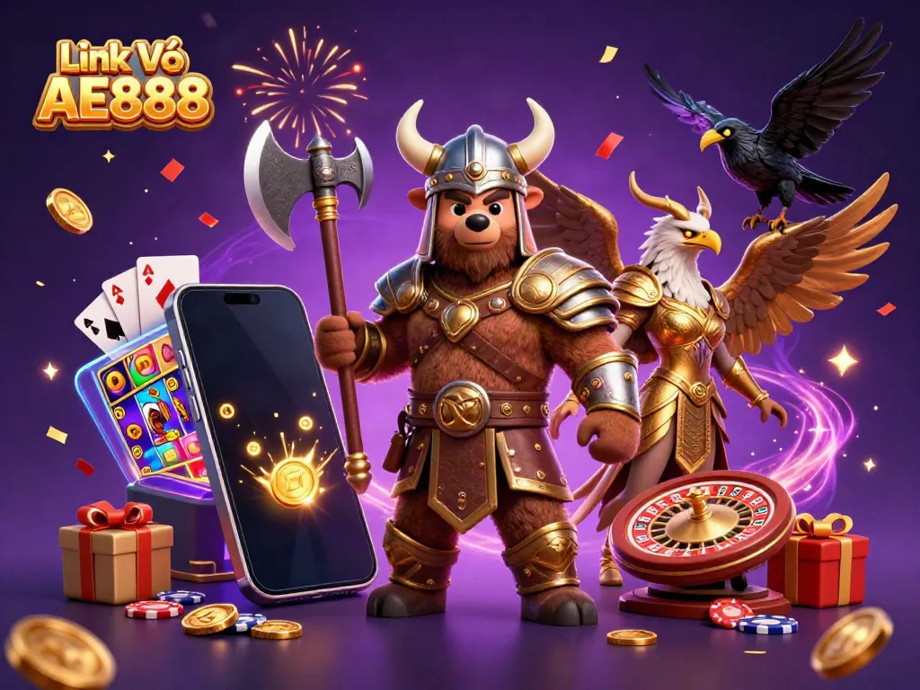 Engage with thrilling games at Link Vào AE888 featuring vibrant casino elements and magical characters.