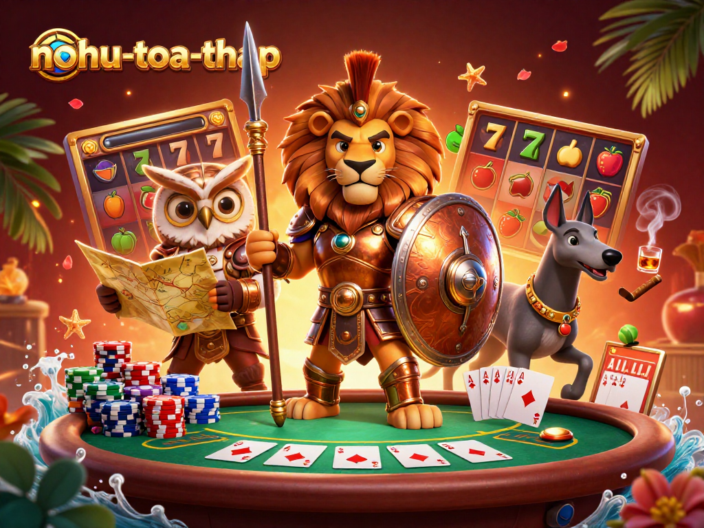 Spin the reels in nohu-toa-thap with vibrant slot graphics and lively characters, bringing the casino experience to life.