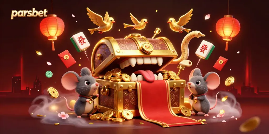 parsbet ile kazanç sağlayan 3D zenginlik simgeleri ve maceraperest farenin bulunduğu görsel