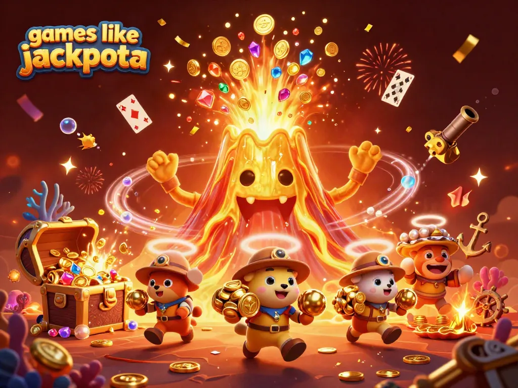 Win big with games like jackpota in a vibrant casino-themed illustration.
