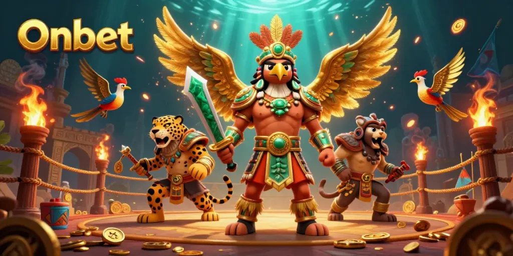 Experience the thrill of Onbet with iconic characters and dynamic gaming elements in a vibrant casino scene.