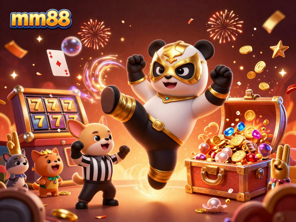 Experience the excitement of mm88 with thrilling slots and animated characters in a vibrant casino scene.