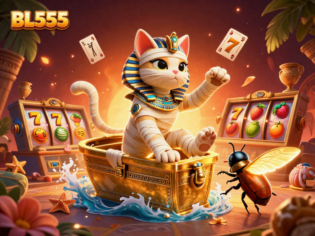 Spin and win with BL555 in a captivating 3D casino scene filled with vibrant elements.
