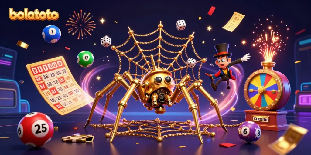 Experience the thrill of bolatoto with a vibrant 3D casino scene filled with lottery elements.