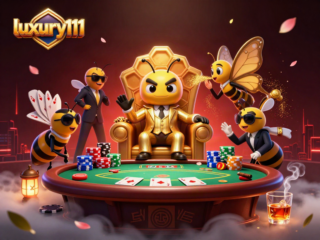 Experience the excitement of luxury111 as a bumblebee mob boss plays poker with wasp bodyguards.