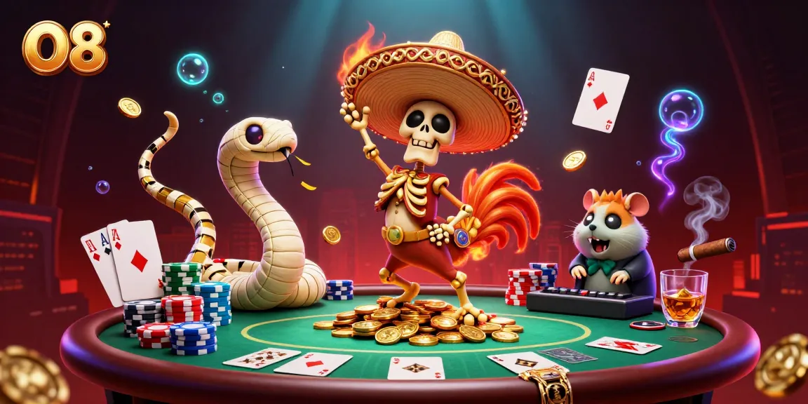Engage with O8’s thrilling victory scene featuring a vibrant 3D illustration of animated casino characters.