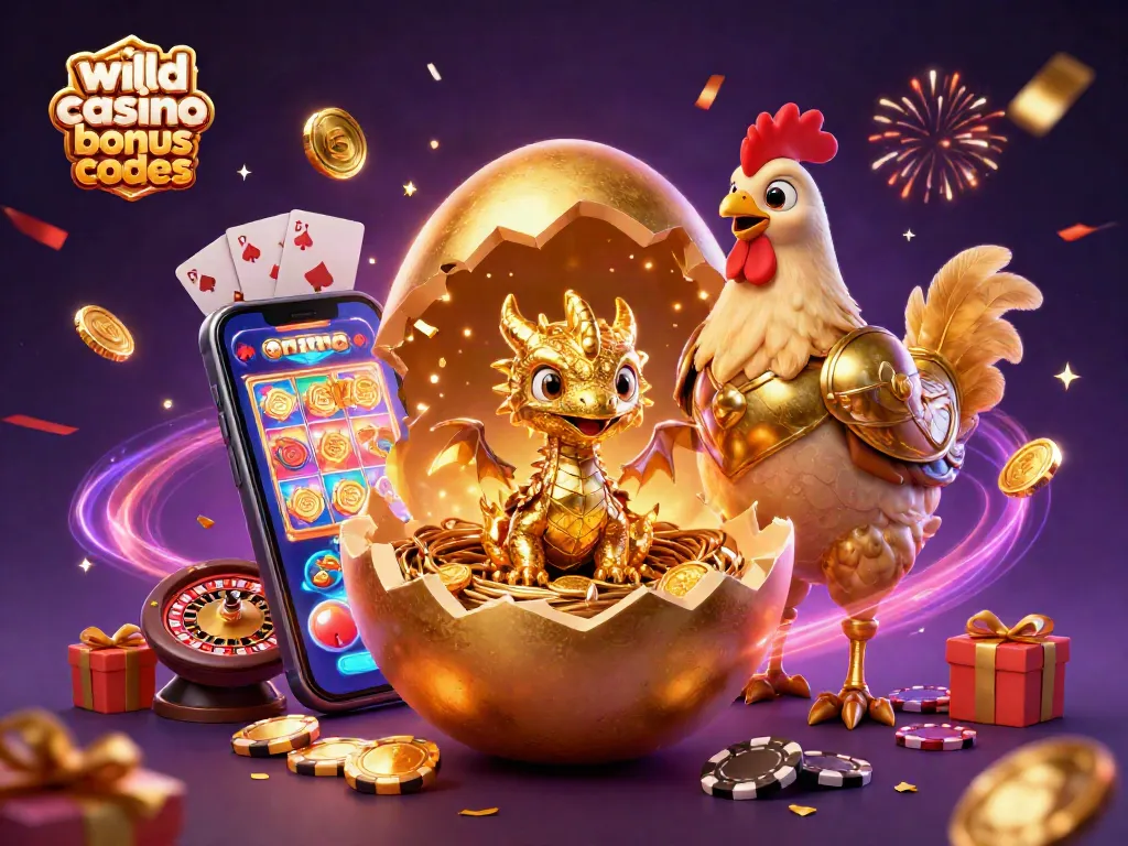 Engage with exciting wild casino bonus codes through this dynamic 3D casino illustration featuring gaming elements.